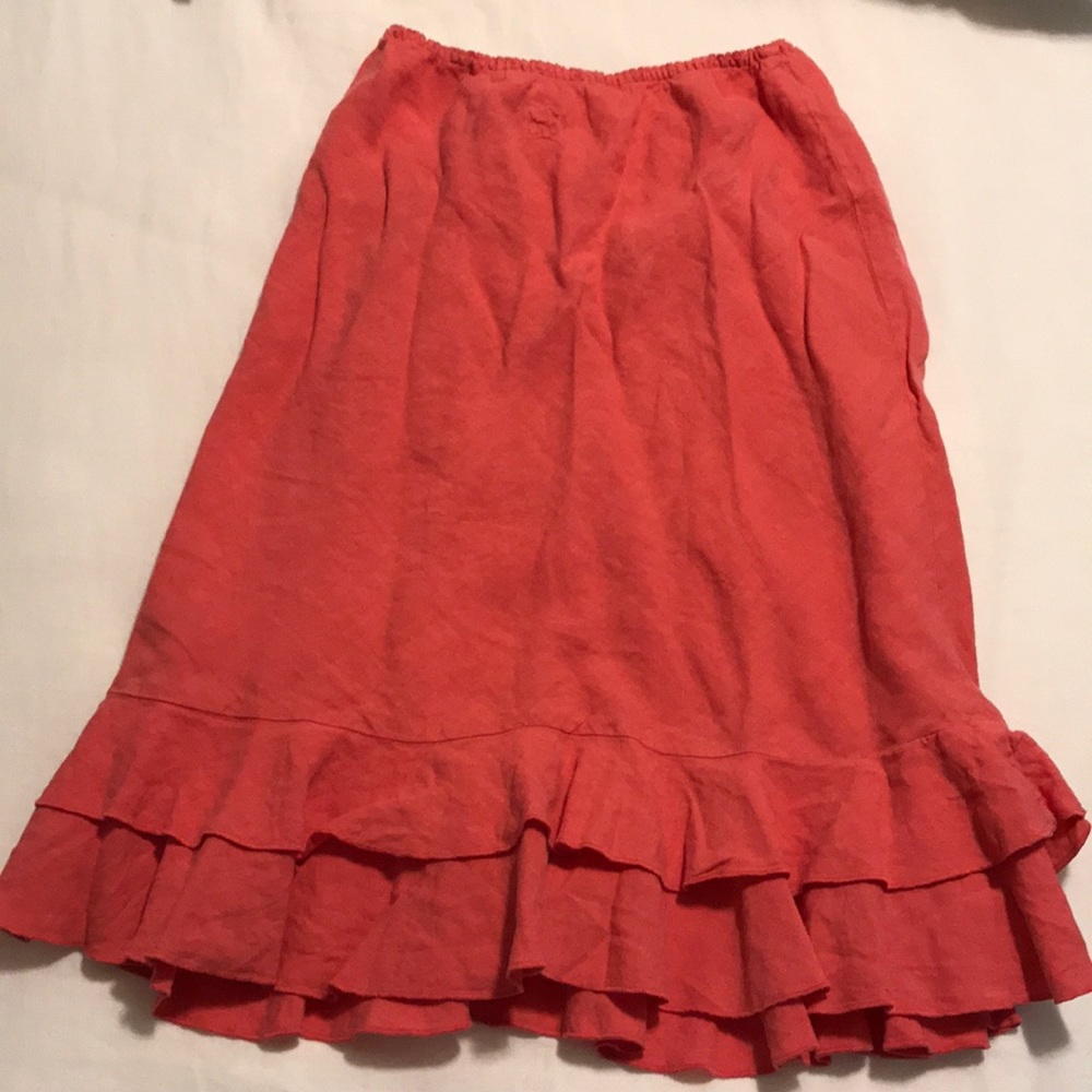 Coral pink/orange linen skirt with ruffles